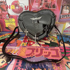 Y2K Subculture Women Cross Heart Shaped Punk Gothic Shoulder Bag Black / 18x17x5cm