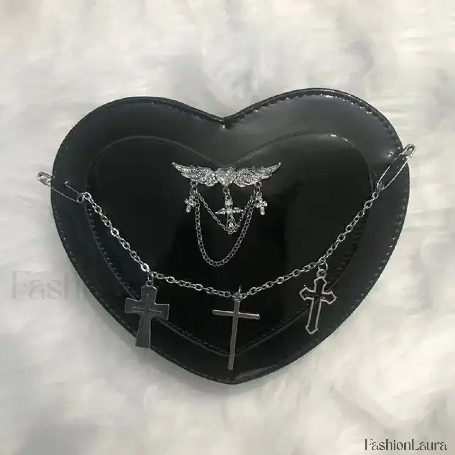 Y2K Subculture Women Cross Heart Shaped Punk Gothic Shoulder Bag Black / 18x17x5cm