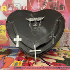 Y2K Subculture Women Cross Heart Shaped Punk Gothic Shoulder Bag Black / 18x17x5cm