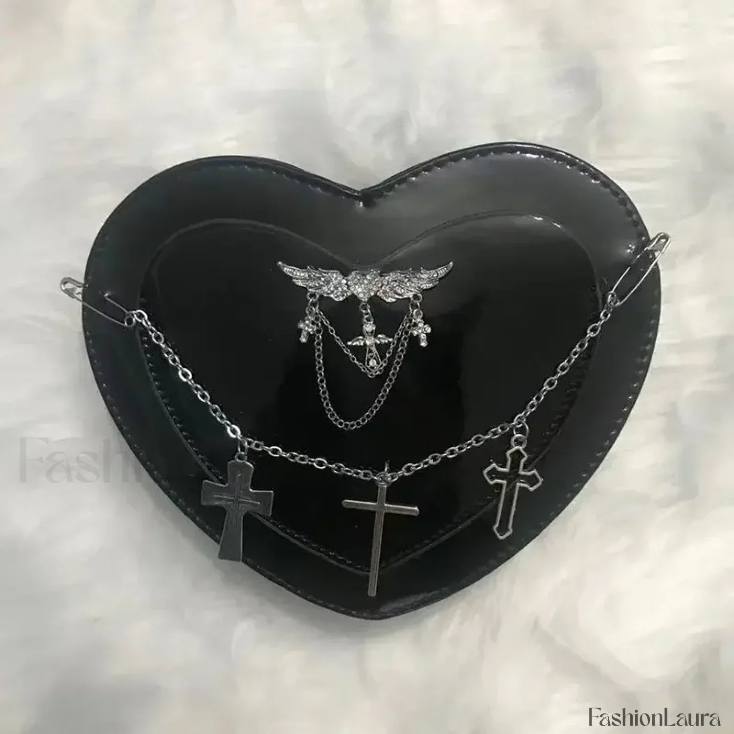 Y2K Subculture Women Cross Heart Shaped Punk Gothic Shoulder Bag Black / 18x17x5cm