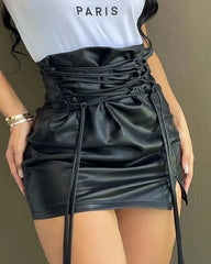 Y2K Summer Lace Up High Waist Nightclub Sexy Mini Pencil Skirt