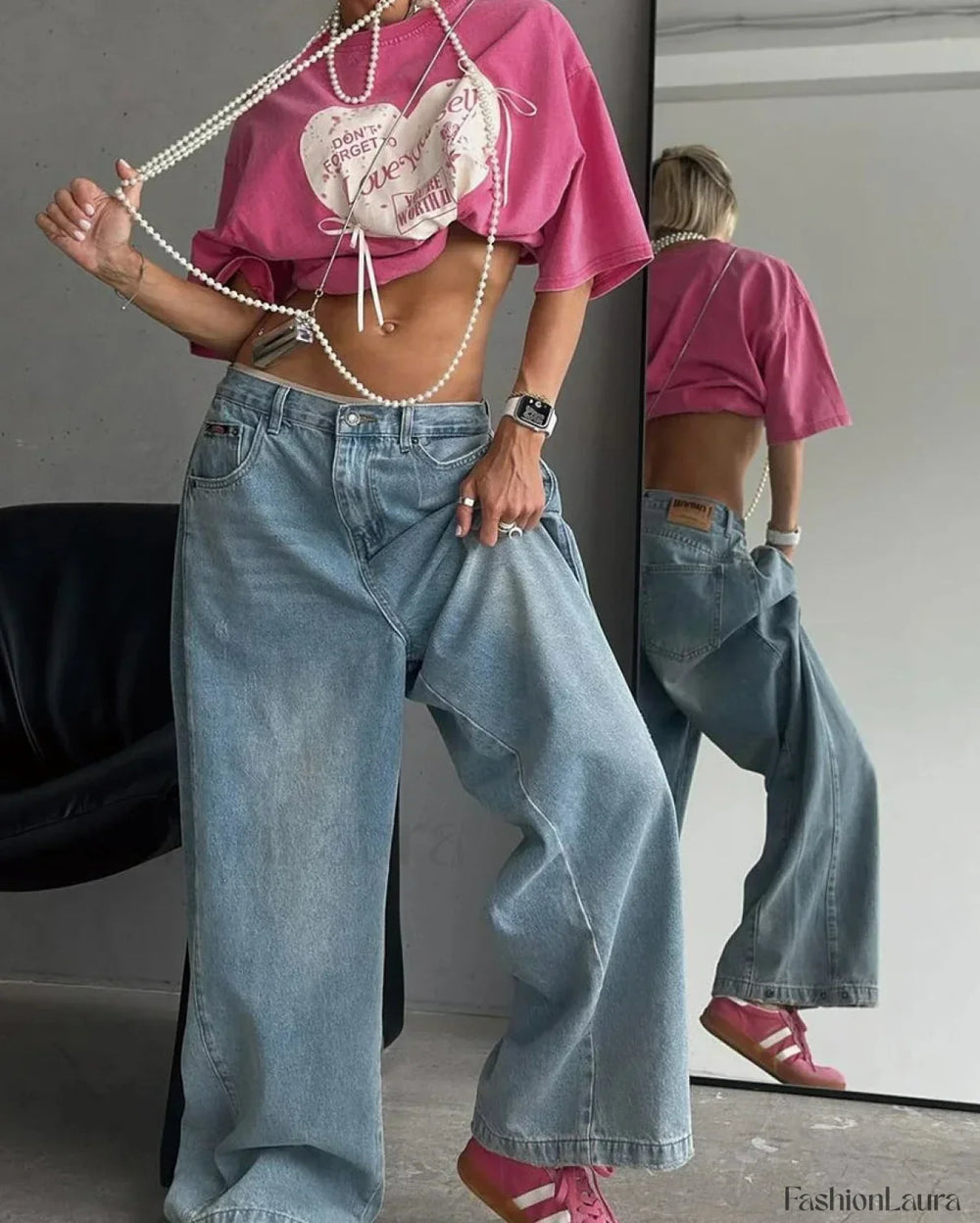 Y2K Sweet Heart Print Cotton T Shirt RoseRed / M