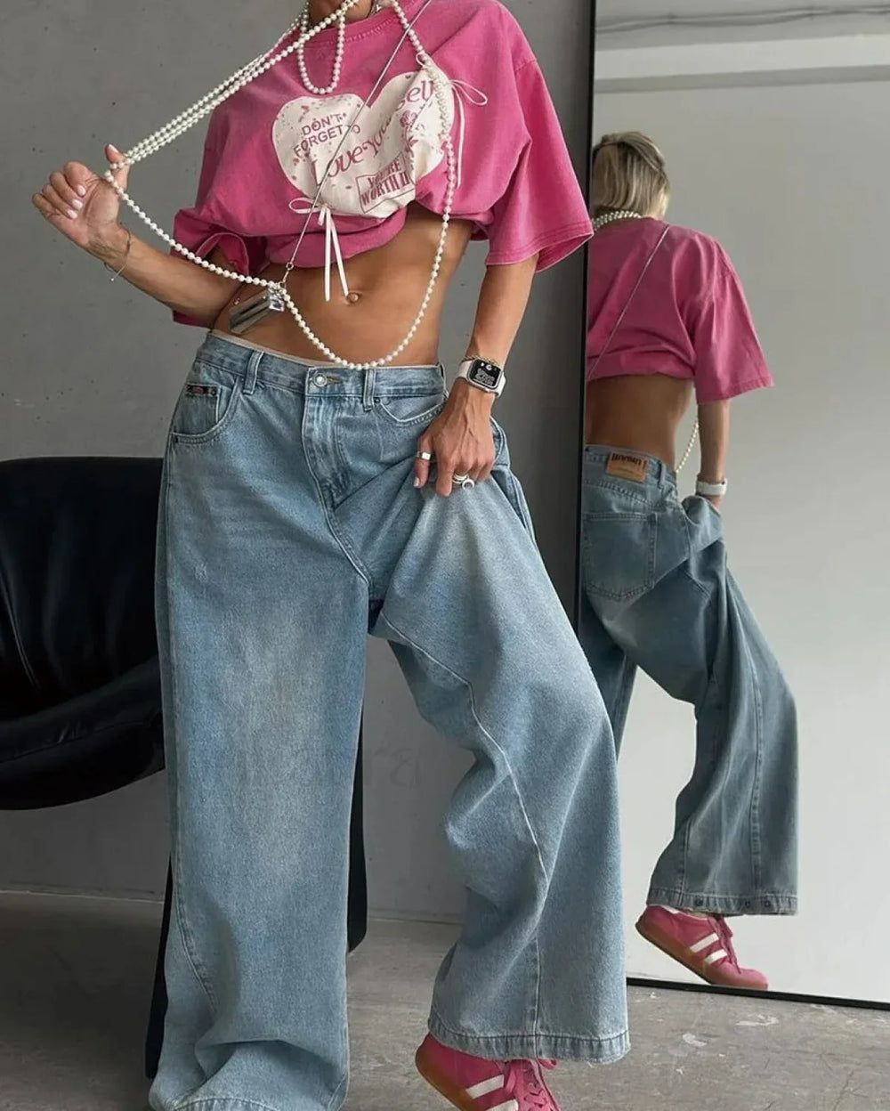 Y2K Sweet Heart Print Cotton T Shirt RoseRed / M