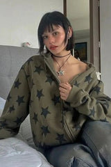 Y2K Vintage Gothic Stars Print Hoodie