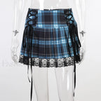 Y2K Vintage Lace Harajuku High Waist Bandage Skirt Blue / S