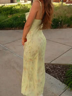 Yellow Camisole Floral Dress Slim Fit Fairycore Floral Dress