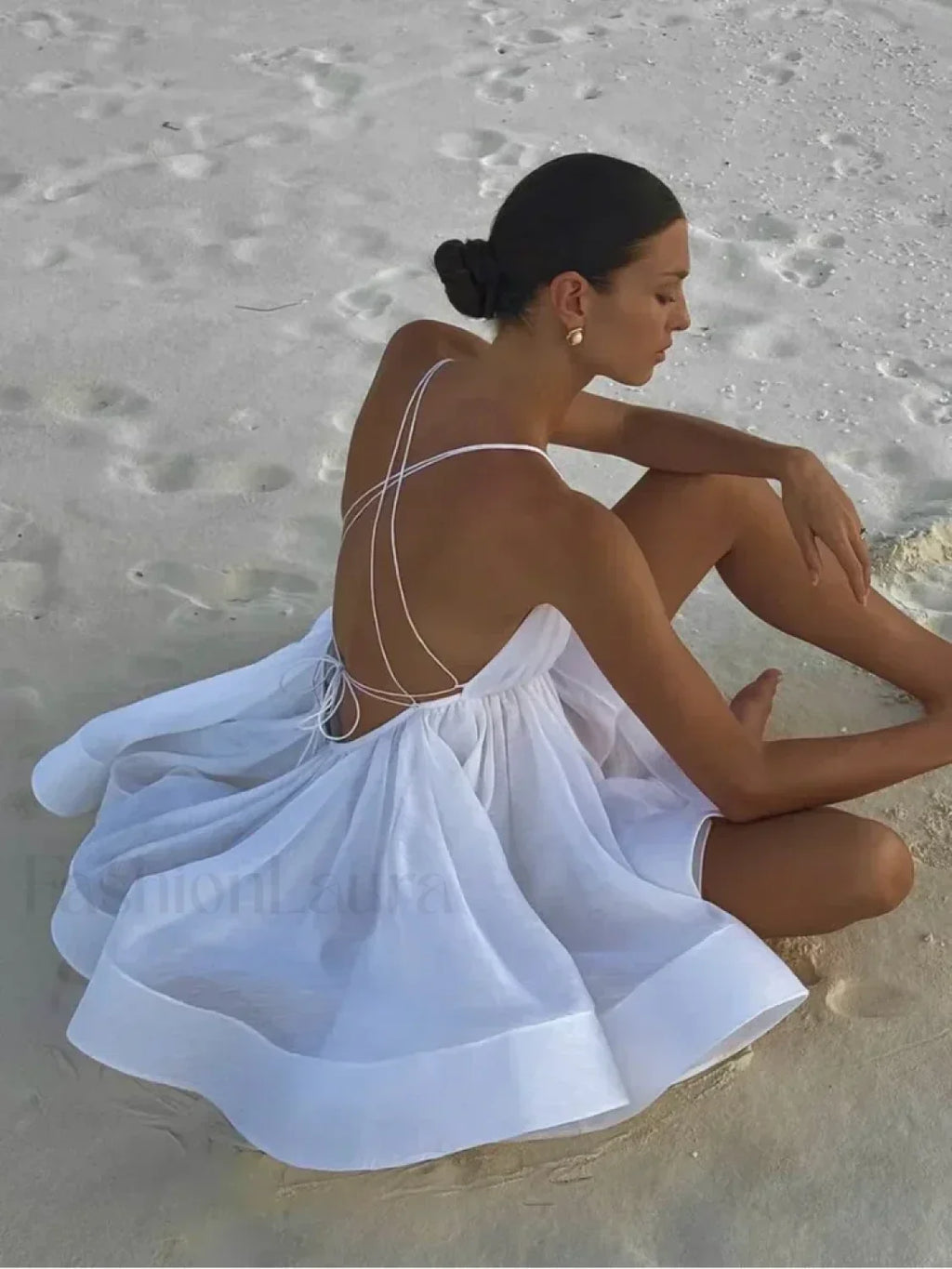 Yellow Pleated Lace Up Mini Dress