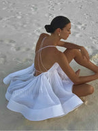 Yellow Pleated Lace Up Mini Dress