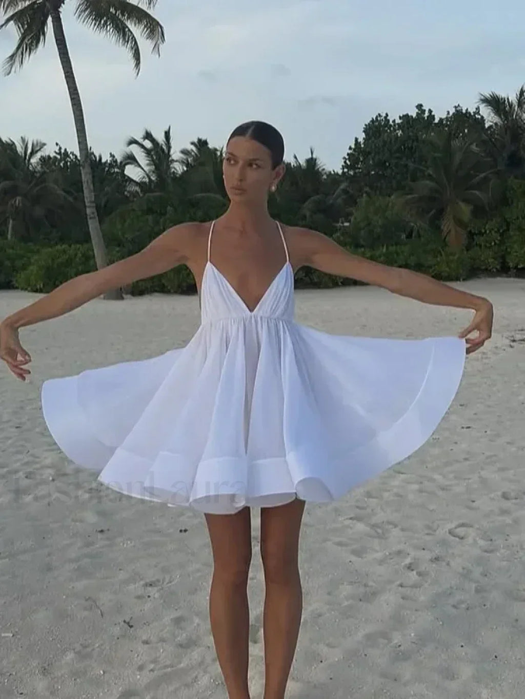 Yellow Pleated Lace Up Mini Dress White / S