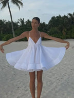 Yellow Pleated Lace Up Mini Dress White / S