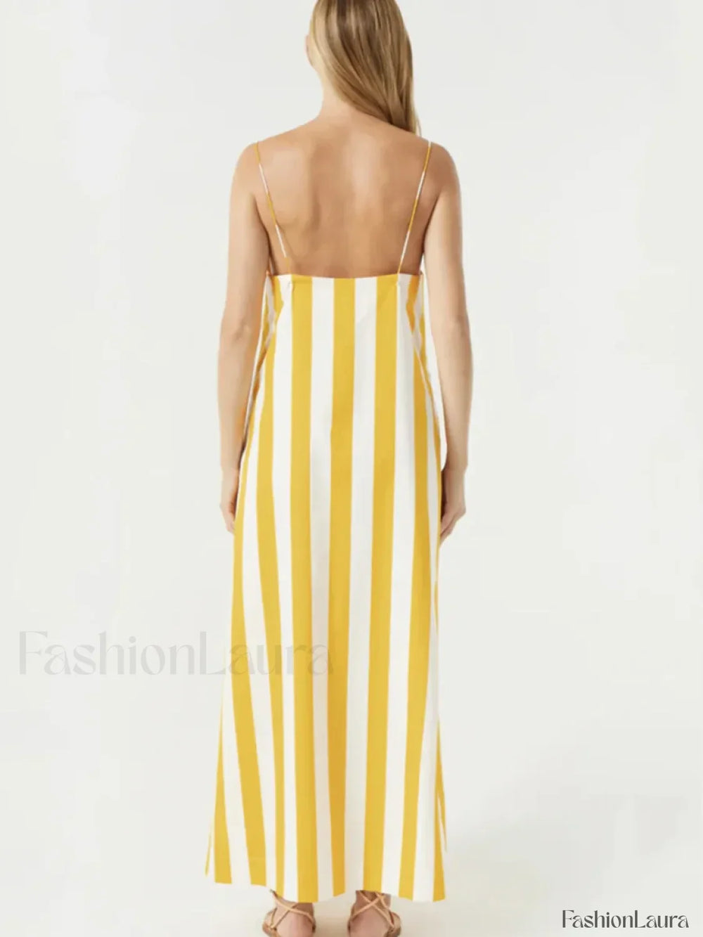 Yellow Striped Pocket Maxi Dress