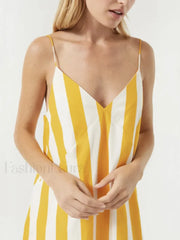 Yellow Striped Pocket Maxi Dress