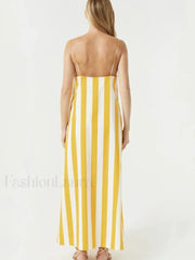 Yellow Striped Pocket Maxi Dress