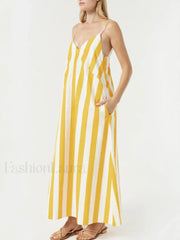 Yellow Striped Pocket Maxi Dress