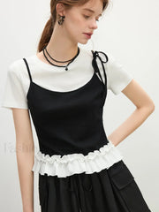 Youthful Tiered Hem Cotton Blend T Shirt