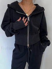 Zip Up Graceful Crop Hoodie Black / S Sweatshirts & Hoodies L