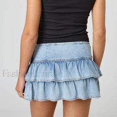 Zipper Ruffle Denim Skirt