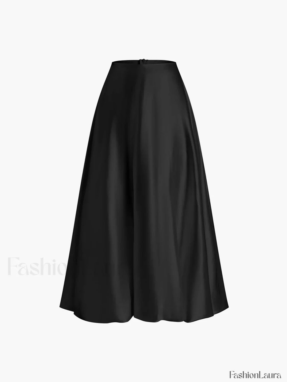 Zippered Satin Graceful A Line Midi Skirt Black / XS Skirts