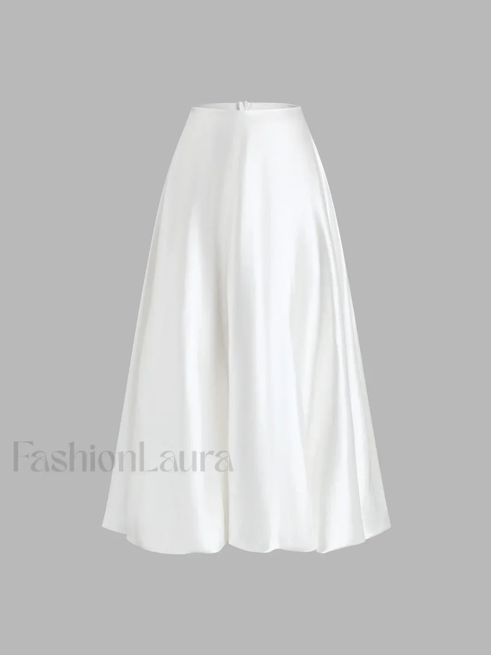 Zippered Satin Graceful A Line Midi Skirt Skirts