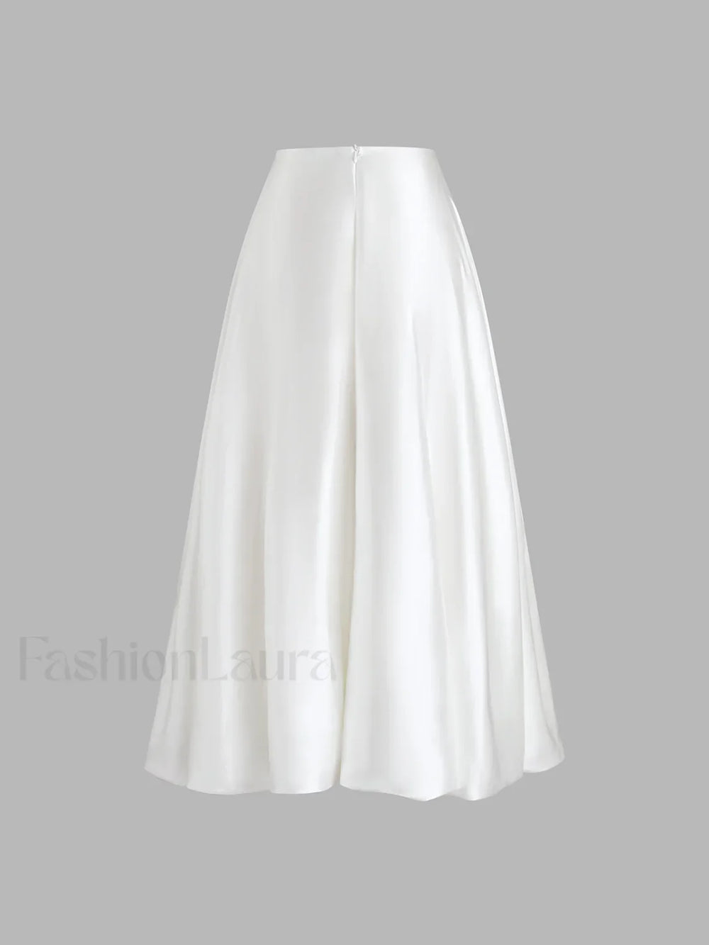 Zippered Satin Graceful A Line Midi Skirt Skirts
