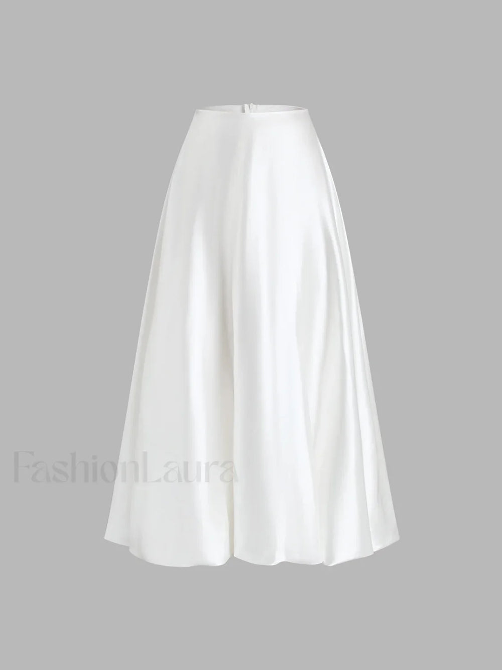 Zippered Satin Graceful A Line Midi Skirt Skirts