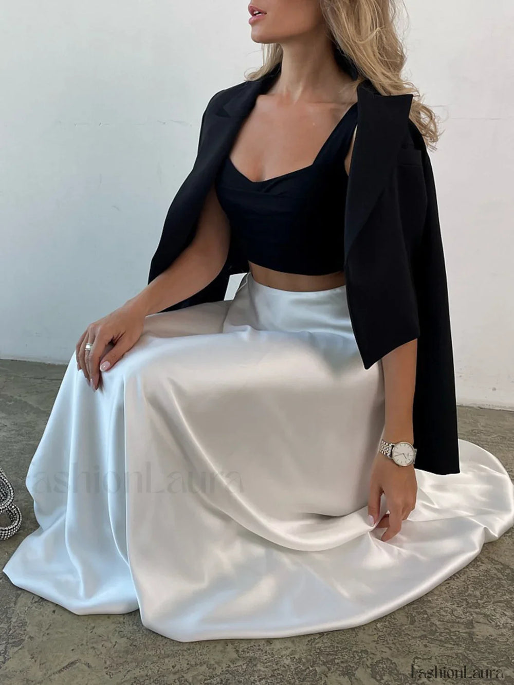 Zippered Satin Graceful A Line Midi Skirt Skirts