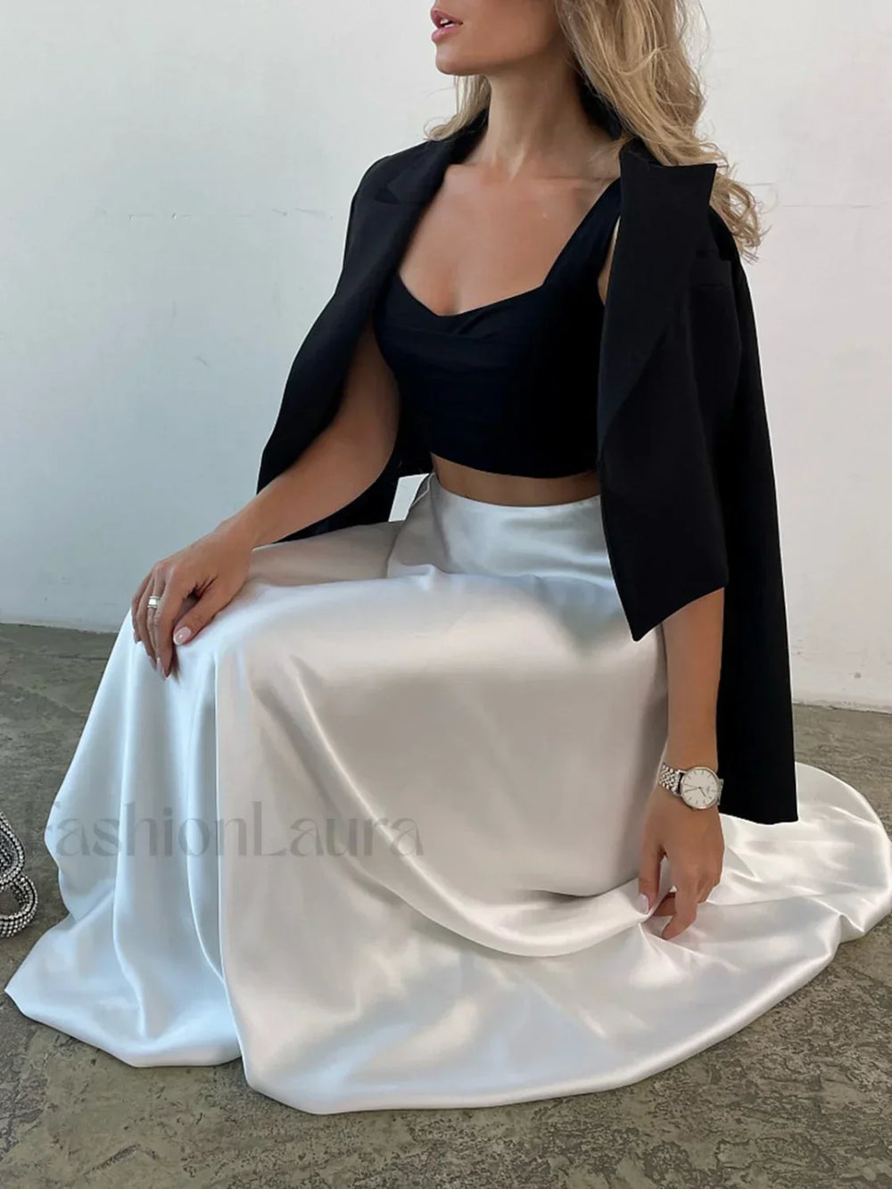 Zippered Satin Graceful A Line Midi Skirt Skirts