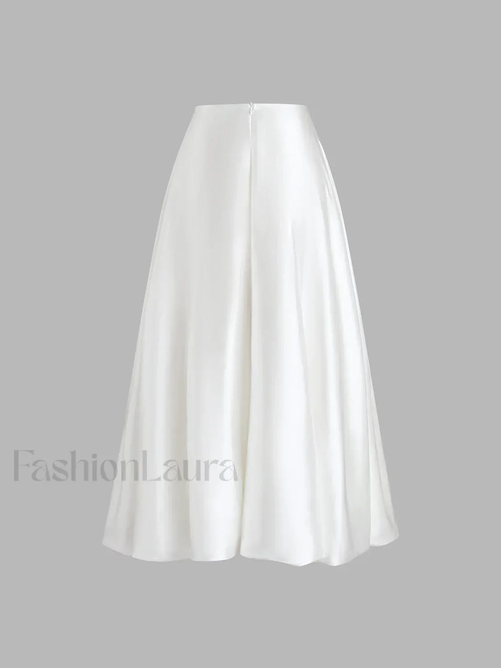 Zippered Satin Graceful A Line Midi Skirt Skirts